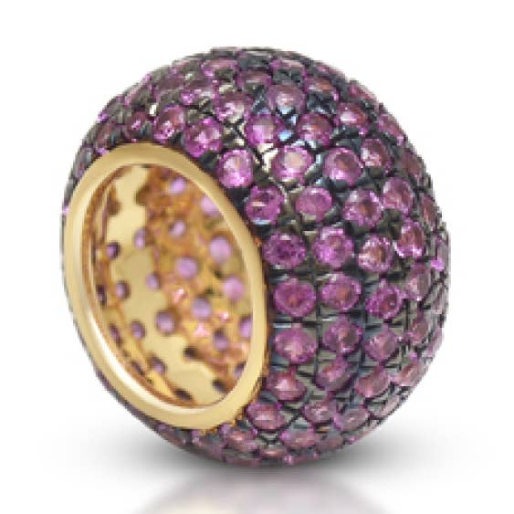 Jewels of Mewar - Wholesale Individual Charm/Pendant - Yellow Gold Pink Sapphire Roundel Bead Charm 9mm0