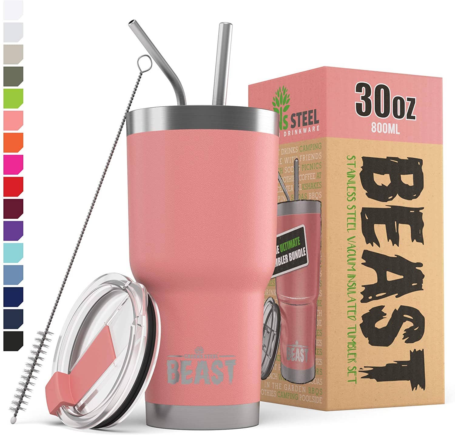 Beast 30 oz Tumbler Stainless Steel Vacuum Insulated Coffee Ice Cup Double  Wall Travel Flask (Blossom Pink)