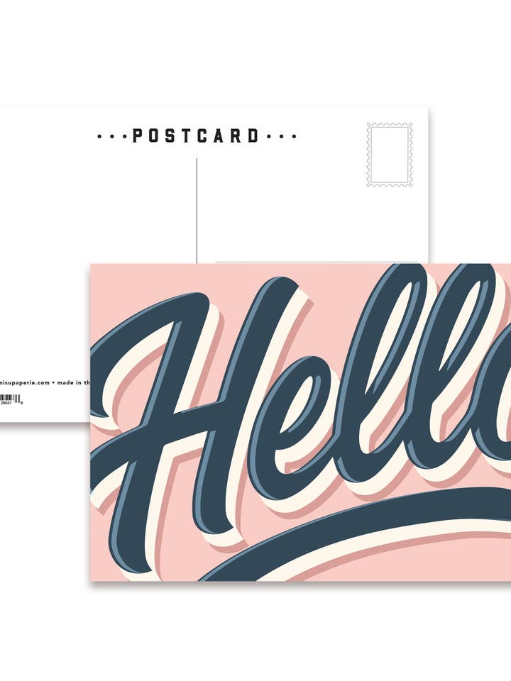 Hej Postkort – Retro Pink Typografi Flad Kort for engroshandel hos Tiramisu Paperie