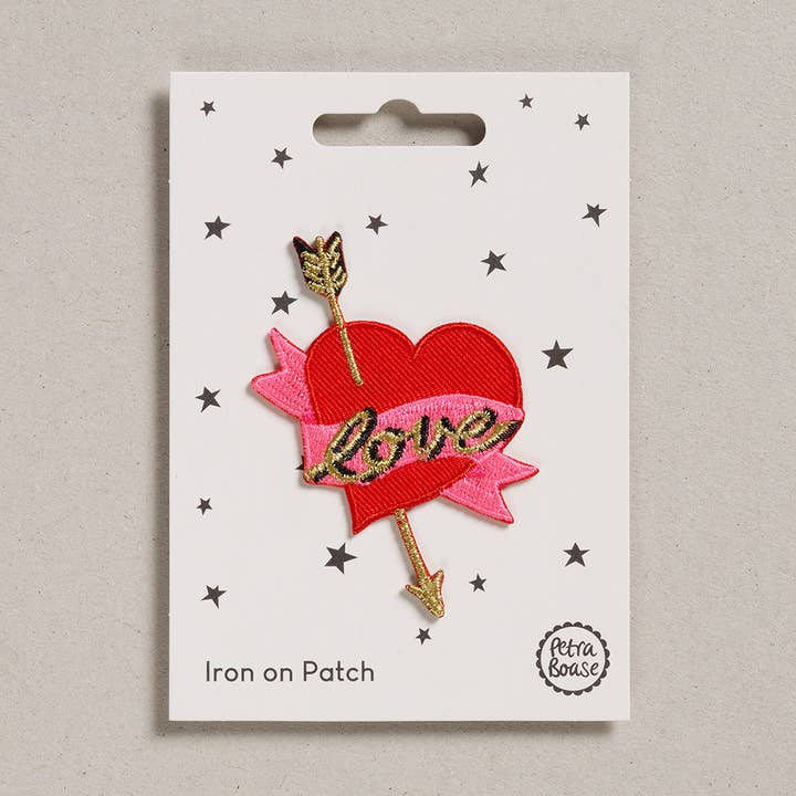 Iron on Patch - Pack of 6 - Love Heart with Arrow for wholesale by Petra Boase Ltd (US Duties Paid)