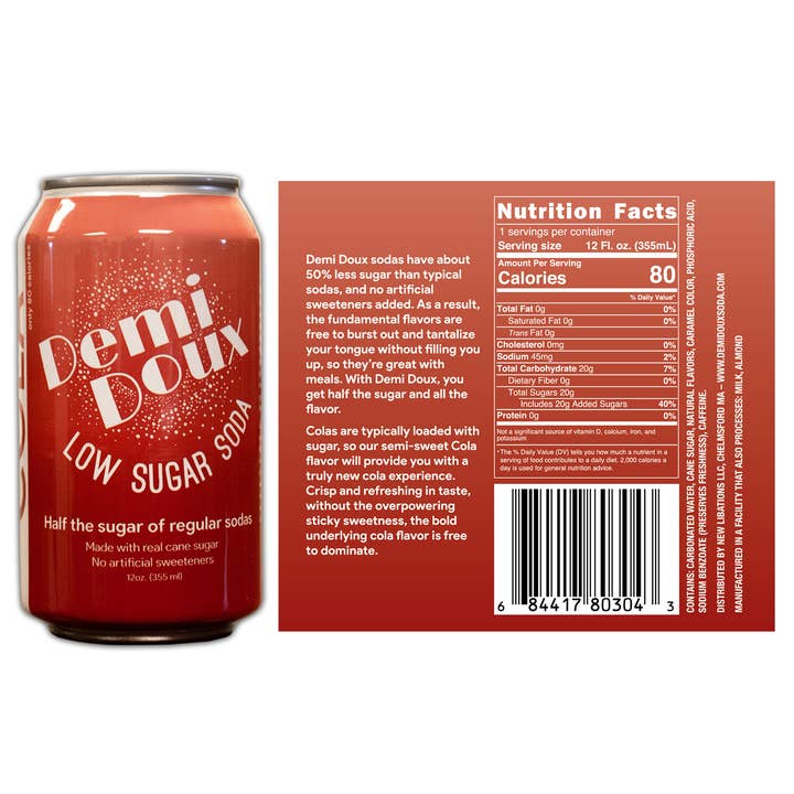 Demi Doux Low Sugar Soda - Wholesale Soda/Carbonated Drink - Low Sugar Real Cane Sugar Cola Soda