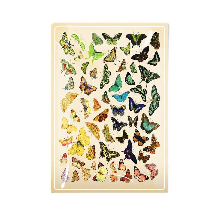 Ben's Garden - Vendita all'ingrosso Vassoi decorativi - Vassoio in Vetro Decoupage con Farfalle e Fiori Selvatici in Miniatura