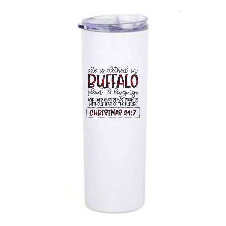 Buffalo Plaid Christmas Tumbler, Holiday Coffee Cup for wholesale by Fbombs & Booze
