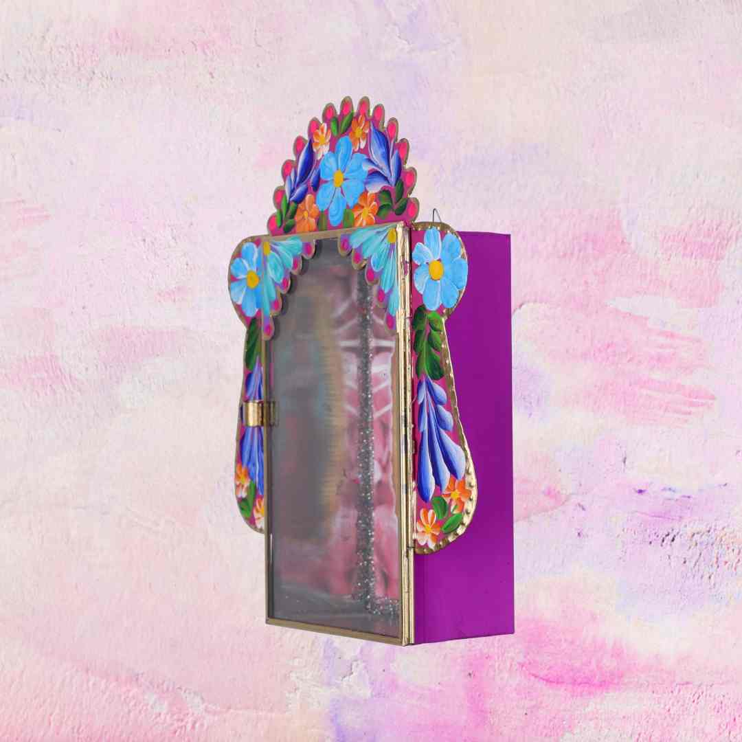 PINK PAMPAS - Wholesale Wall Accent - Mexican handmade Virgin of Guadalupe votive case1