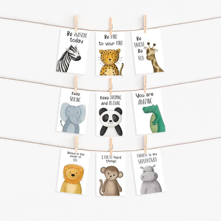 Safari affirmation cards for kids for wholesale by Dolly and Fred Designs