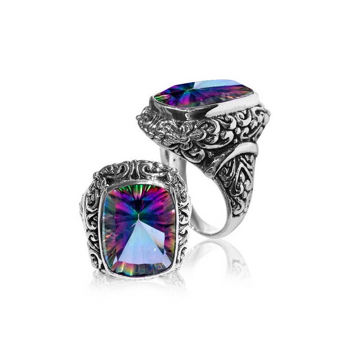 Bague en argent sterling AR-6083-MT avec topaze mystique taille coussin – Bijoux pour femme en gros pour la vente par Bali Designs