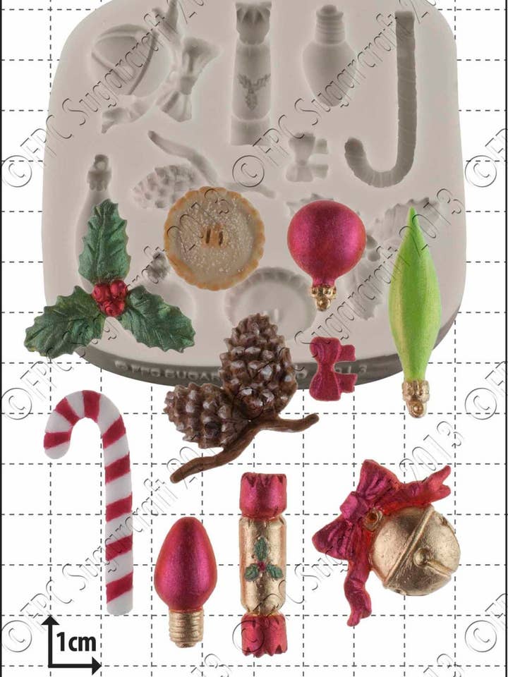 Xmas Silicone Mould (Mold) - 'Xmas Mini Decorations' for wholesale by FPC Sugarcraft