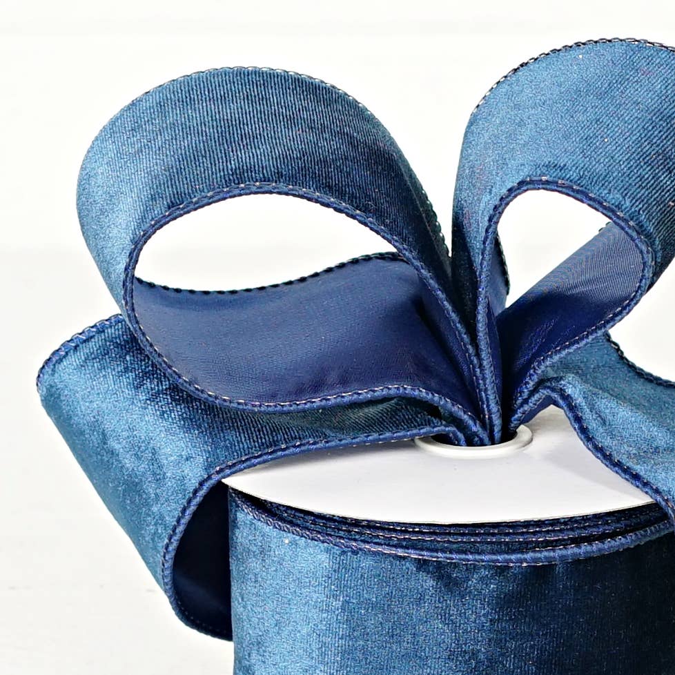 Impressive Enterprises, Inc. - Wholesale Ribbon - Gift Wrapping - 57R0905 - 2.5inWx10Yard Wired Ribbon-Navy Blue Velvet/Blue W1
