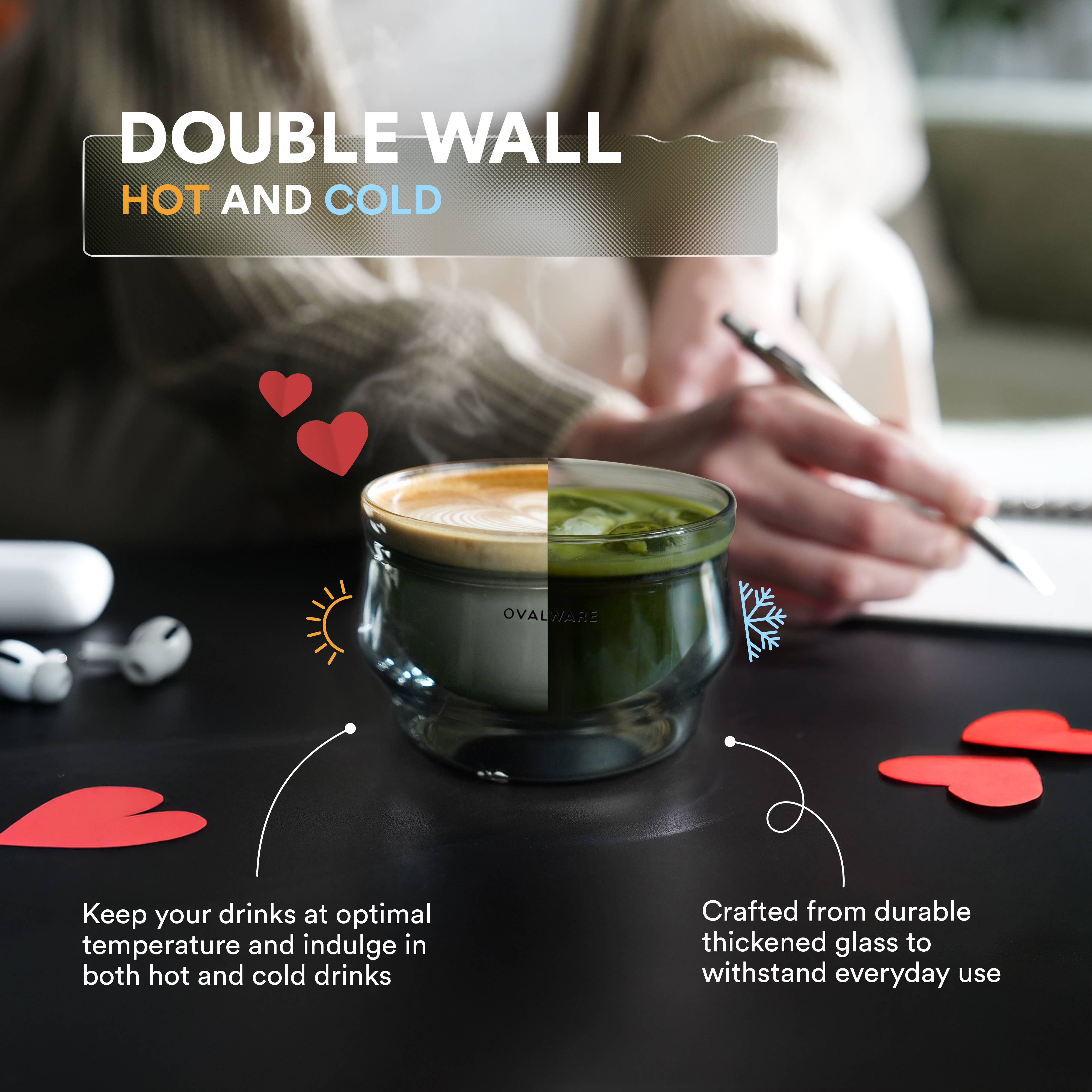 Ovalware - Wholesale Coffee/Tea Cup - Double Wall Latte Master Glass 8.5oz (Set of 2) Stealth Gray4