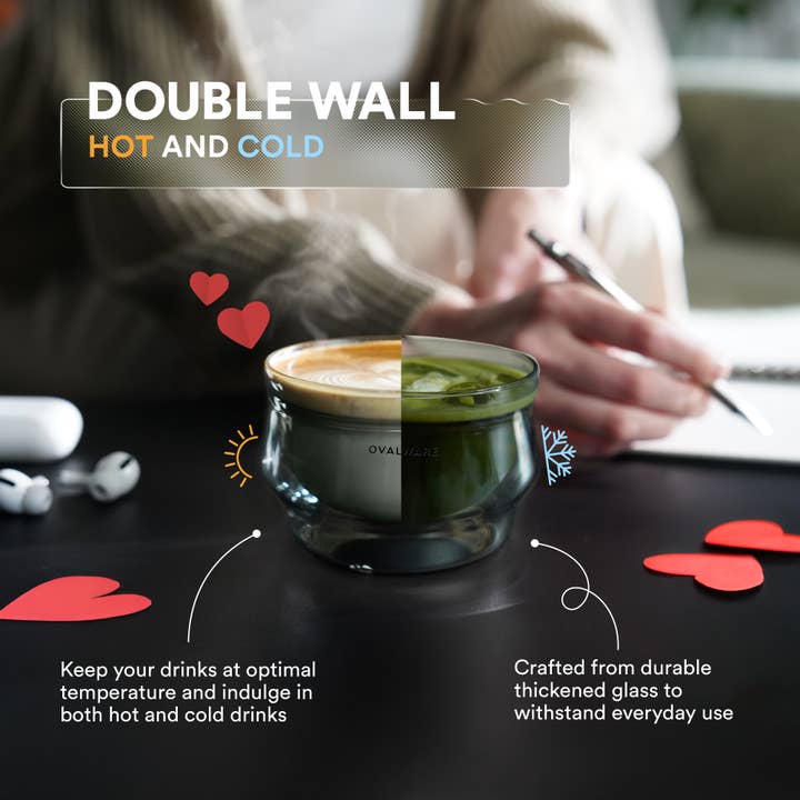 Ovalware - Wholesale Coffee/Tea Cup - Double Wall Latte Master Glass 8.5oz (Set of 2) Stealth Gray4