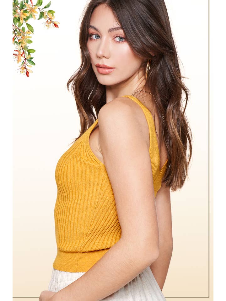 La Miel - Vendita all'ingrosso Top in maglia - Donna - Top crop senza maniche a costine con scollo a V morbido12