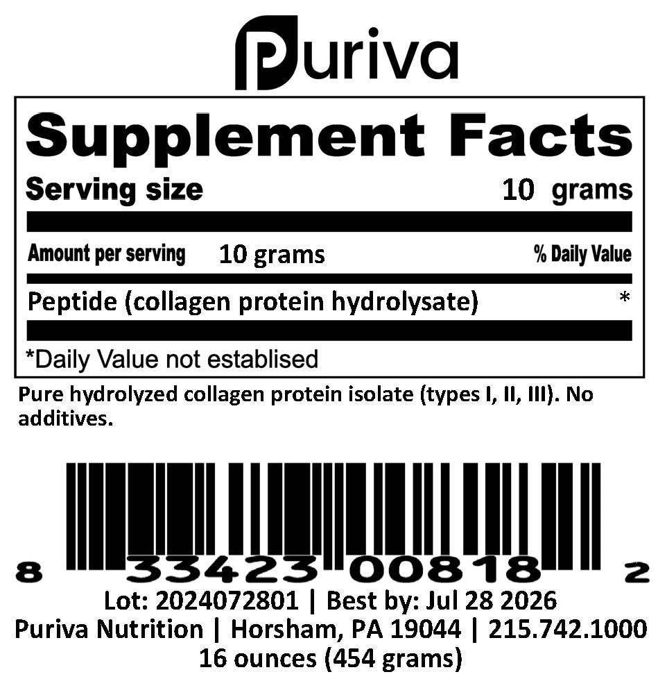 Puriva Nutrition - Wholesale Protein/Superfood Powder - Peptide powder (collagen hydrolysate), 1 pound, Puriva Nutrition3