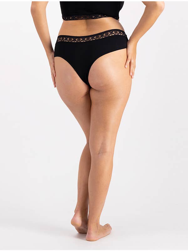 Mina Storm - Wholesale Period Underwear - Women's - Maria Organic Cotton Menstrual Tanga - Black-Ebony