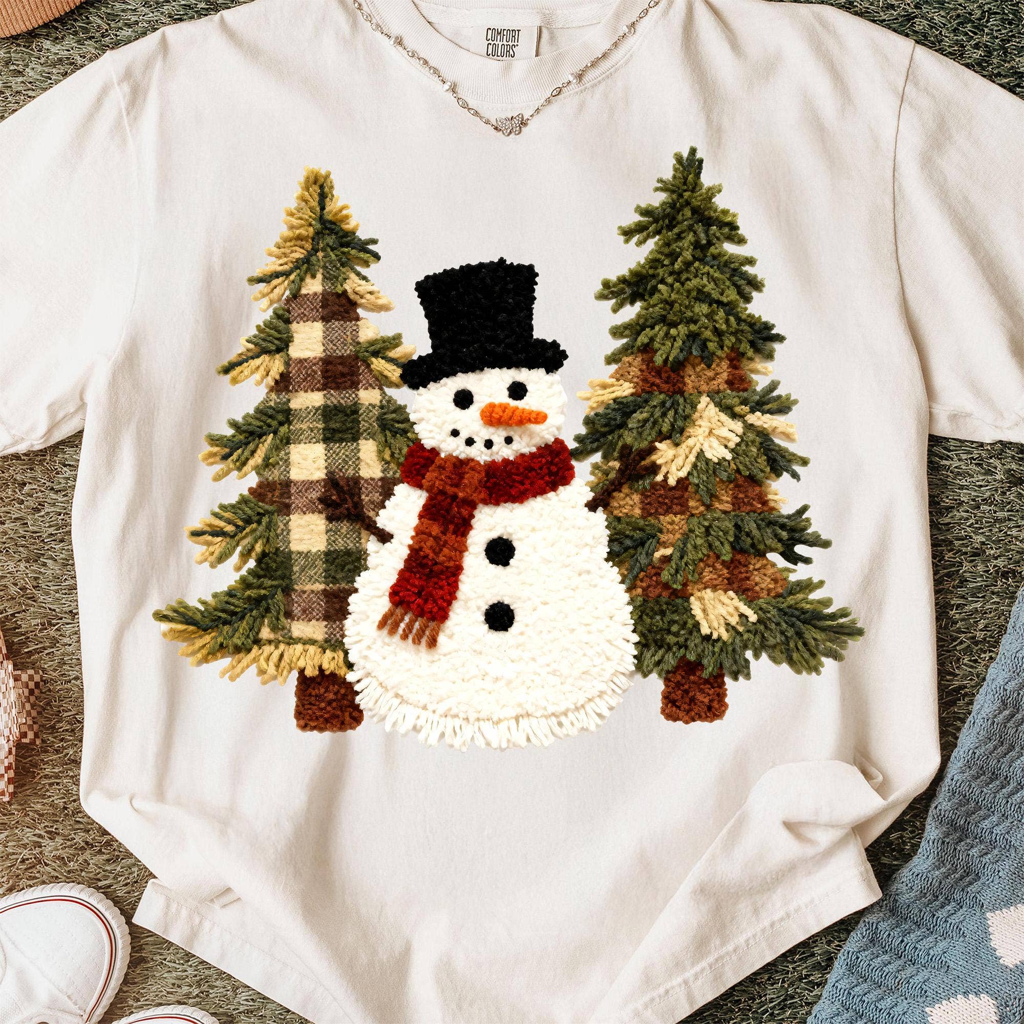 NVC Ecommerce LLC - Venta al por mayor Camiseta estampada - Mujer - Camiseta de Muñeco de Nieve de Ganchillo con Hilo de Latch Hook, Suéter de Muñeco de Nieve de Navidad4