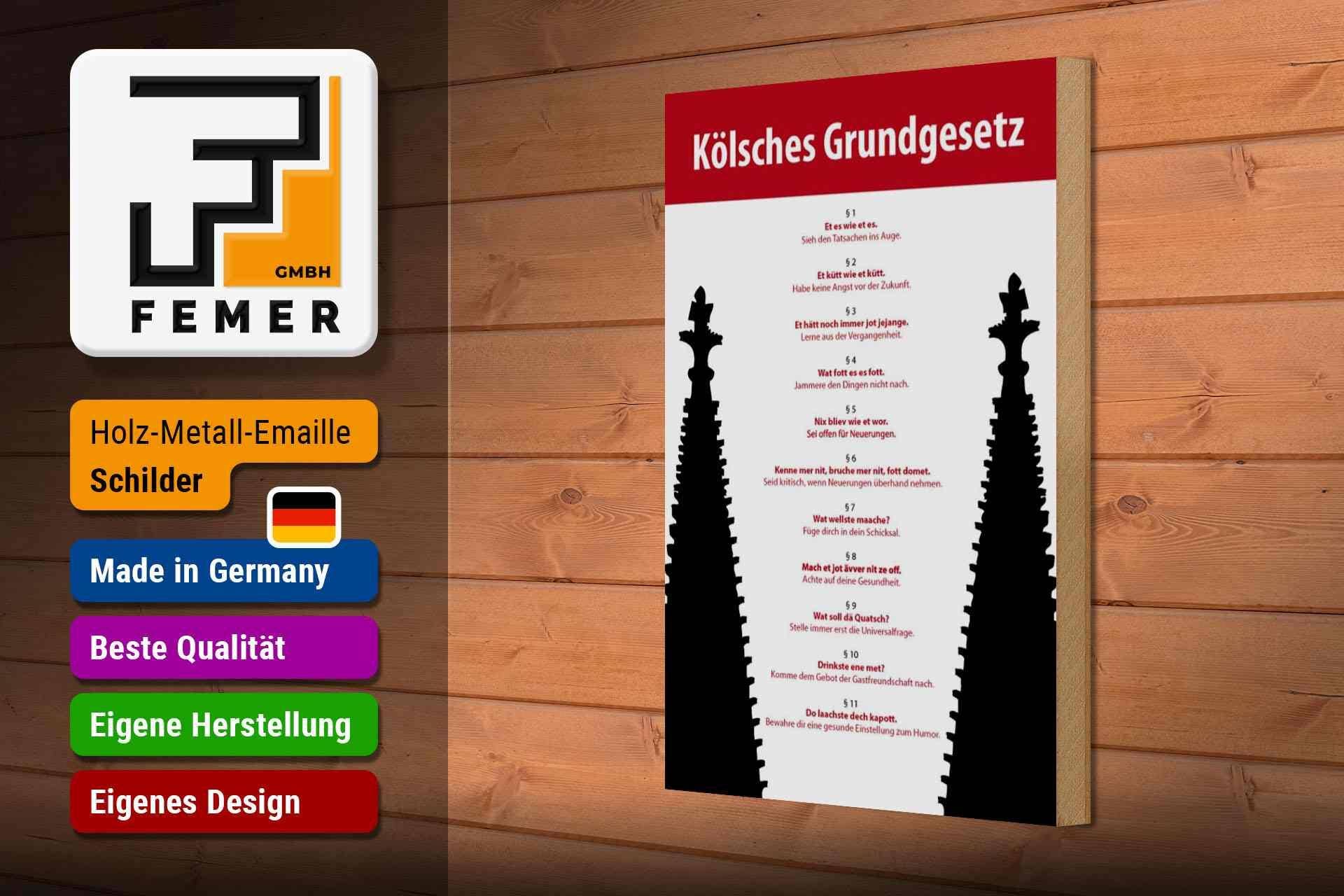 Femer - Wholesale Sign - Wooden sign saying 20x30 cm Kölsches Grundgesetz wood decorative sign wooden sign2