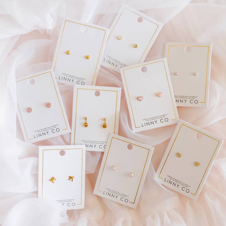 LINNY CO - Wholesale Stud/Post Earrings - Screwback Stud Earrings - Nora Heart Pink15