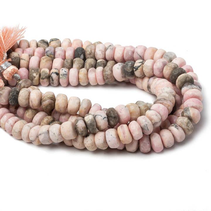 7.5-8mm Matte Rhodochrosite plain rondelle beads 8 inch 47 pieces for wholesale by Beads of Cambay