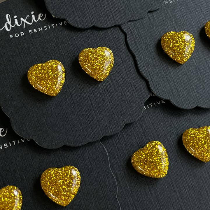 Glitter Dot Hearts in Gold for wholesale by Dixie Bliss