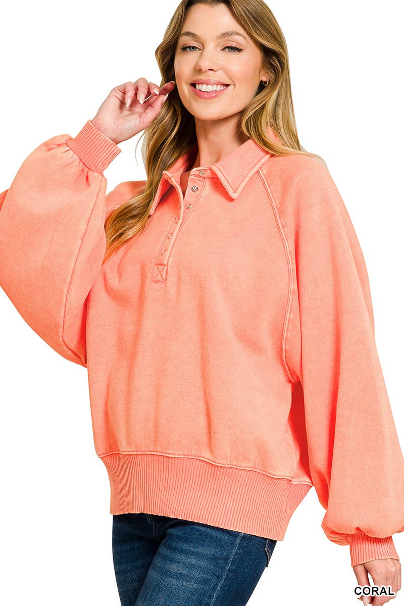 Vanilla Monkey - Wholesale Sweatshirt - Women's - Acid Wash Fleece Button Up Collared Pullover8