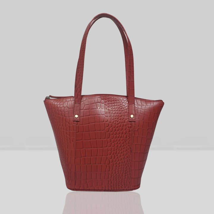 Assots London – wholesale Top handle bag – women's – MELANIE' Bright Red Croc Real Leather Unlined Bucket Bag