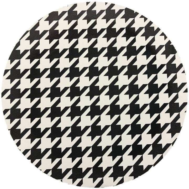HOUNDSTOOTH BLACK WHITE 16 ROUND PEBBLE PLACEMAT, SET OF 4 for wholesale by Nicolette Mayer Collection