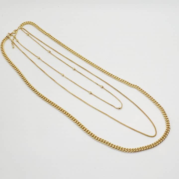 Baizaar - Wholesale Link & Chain Necklace - 3 Layer Brass Chain Necklace - BP054
