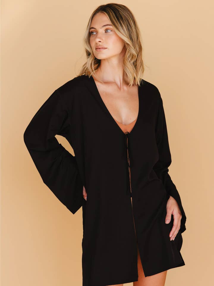 Lettie Front-Tie Top in Black for wholesale by Tied Sunwear | UPF50+ Clothing