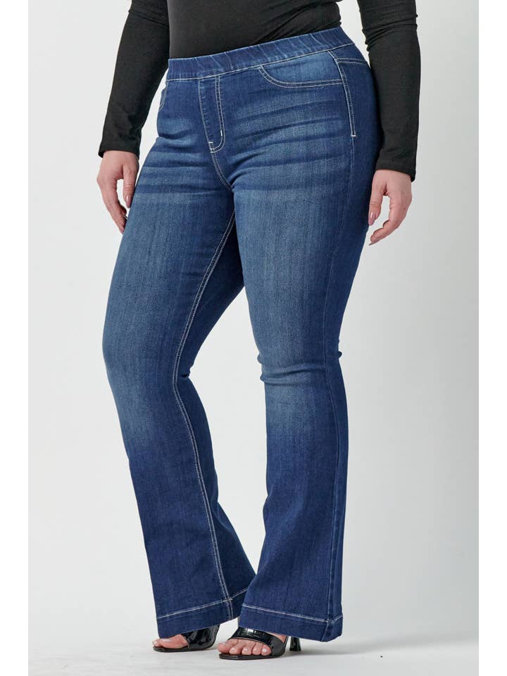 Cello Jeans - Wholesale Jeans - Women's - AB35324DKP Plus Mid Rise Dark Flare Jegging