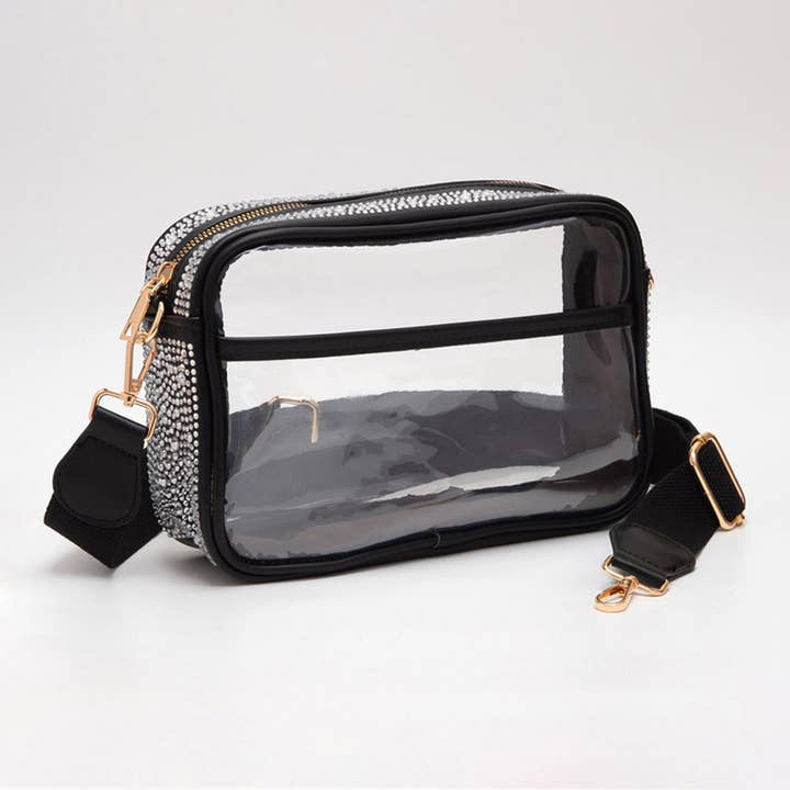 Sensibling Corp. - Wholesale Crossbody Bag - Women's - Bling Studded Faux Leather Transparent Rectangle Crossbody Bag8