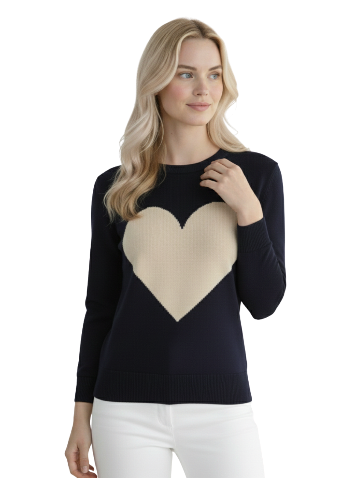 Mak - Vente Pull en maille – femme - Pull à col rond en chenille à manches 3/4 en forme de cœur MK35955