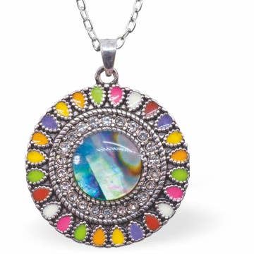 Collier circulaire multicolore en coquille de paua, plaqué rhodium pour la vente par Byzantium Collection Ltd