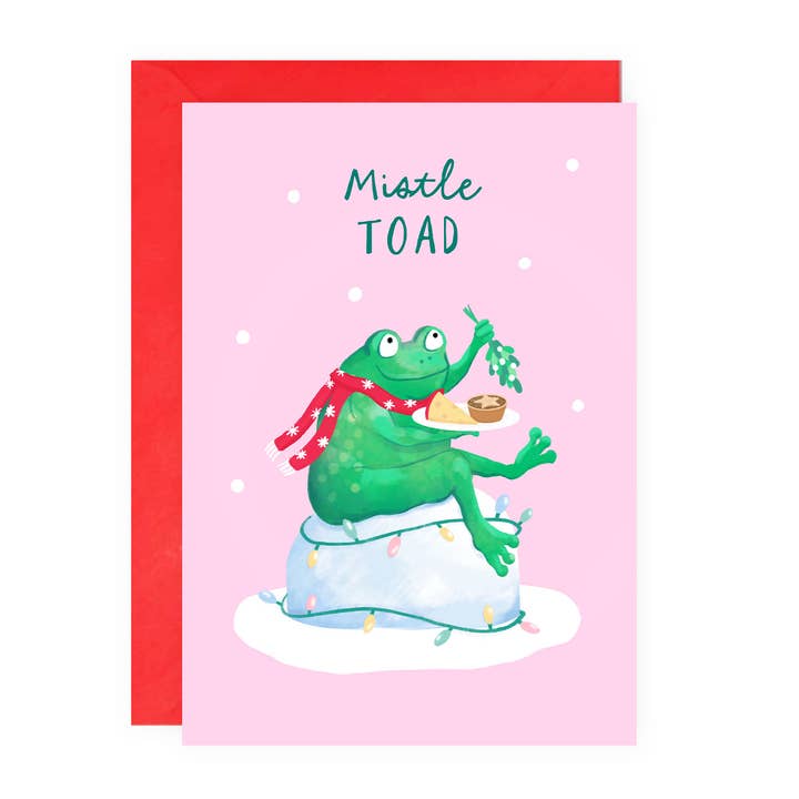 Funny Christmas Card - Mistle Toad - UK Designed for wholesale by Painted Parasol Studio
