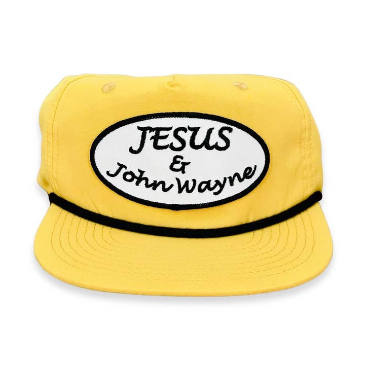 Jesus & John Wayne Snapback Cap With Black Rope for wholesale by Cactus Alley Hat Co.