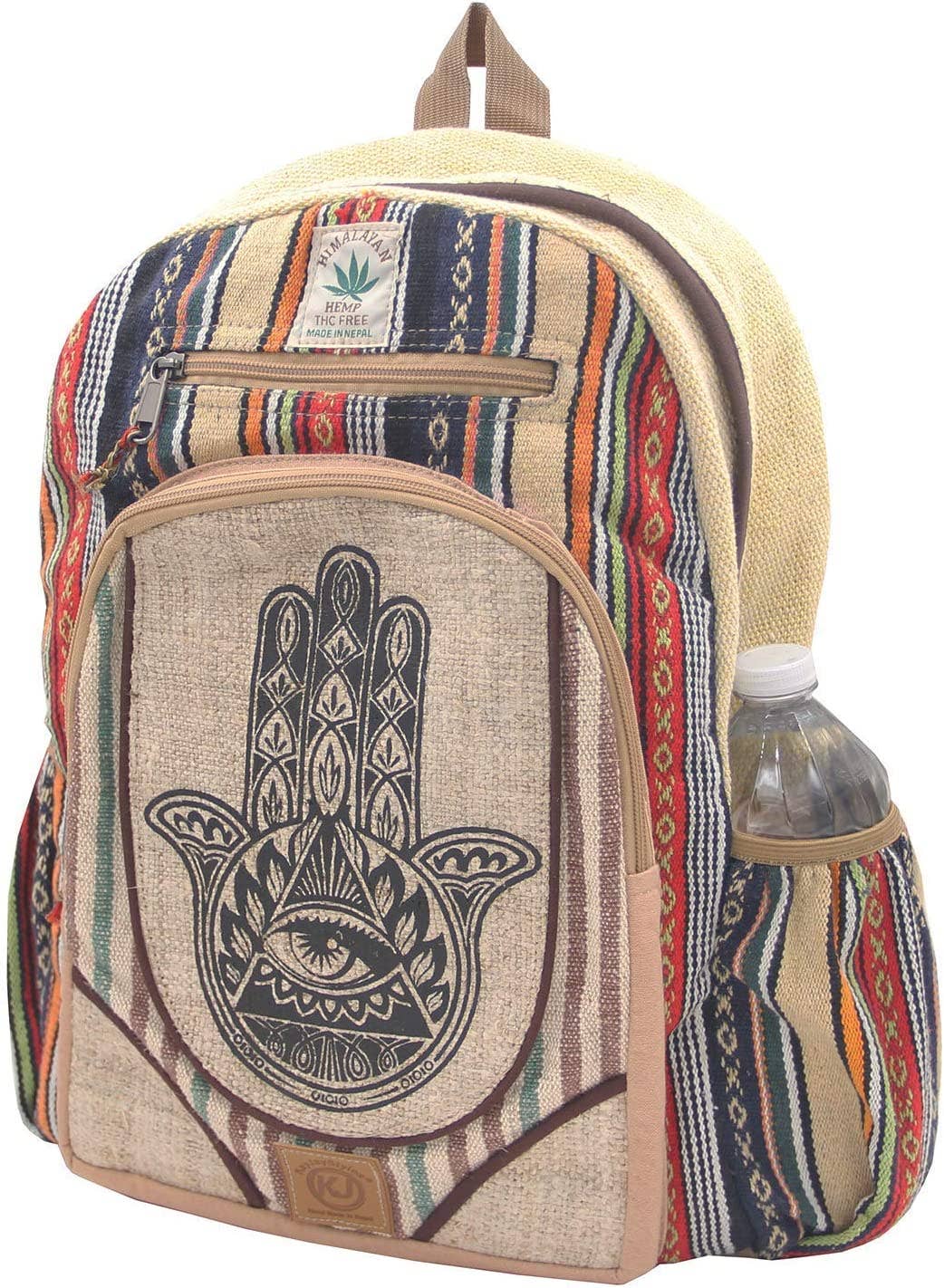 Lungta Imports - Wholesale Backpack - Unisex - Handmade Large Multi Pocket Natural Hemp Nepal Backpack8