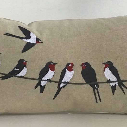 Pillow Applique/Embo 12x20" Birds on a Wire for wholesale by natural habitat