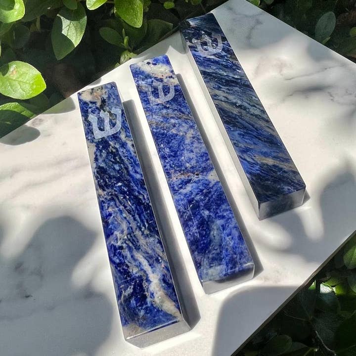 Bleu jaspe - étui mezouzah en marbre océan pour la vente par A&S Mezuzot