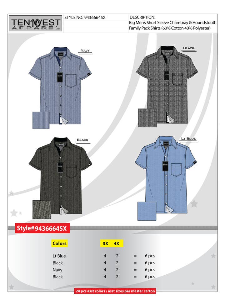 Grandi camicie da uomo tessute in chambray/pied de poule per la vendita all'ingrosso da parte di Ten West Apparel