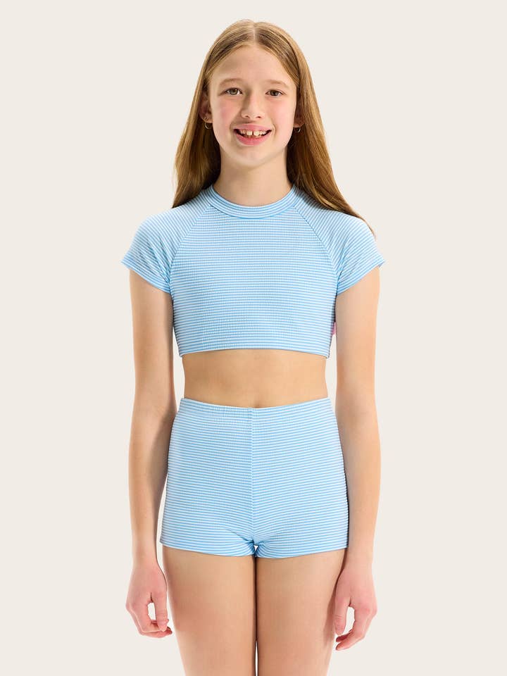 Seersucker Boy Leg Surf Set - Sky Stripe for wholesale by Seafolly Kids