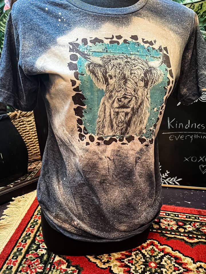 Highland Cow bleached Tee for wholesale by MM Custom Apparel