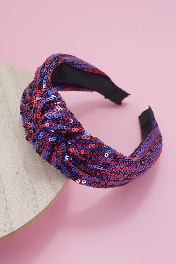 JOSSLYN by wall to wall - Wholesale Fashion Headband - Women's - SEQUIN STRIPE EMBELLISHED KNOT HEADBAND | 40HB1456