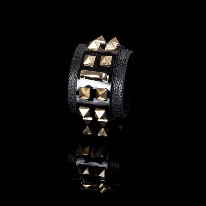 The Dark - Wholesale Cuff bracelet - Black Patent Leather Studded Cuff Bracelet Wide Punk Rock 3