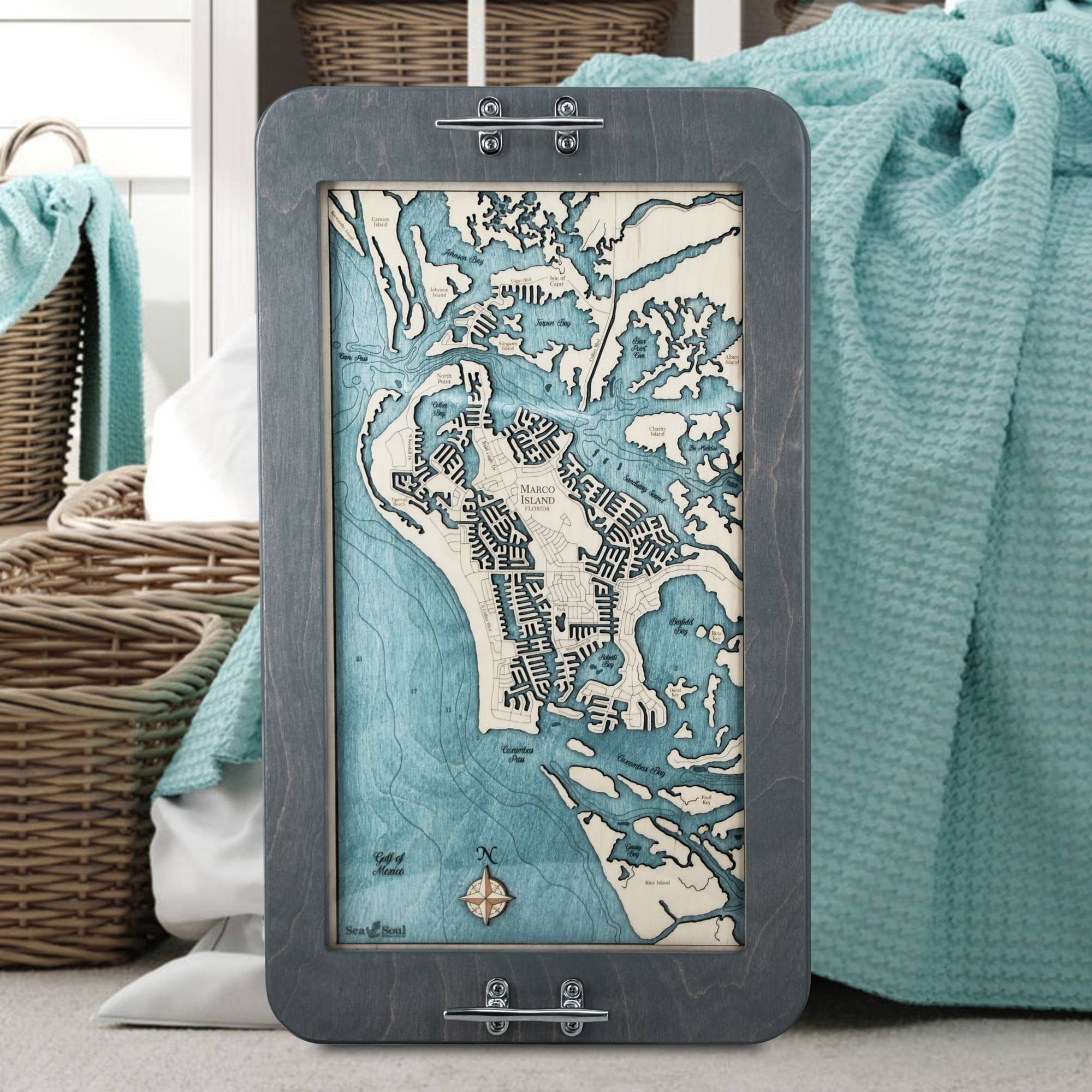 Sea & Soul Nautical Chart Art – Großhandel Serviertabletts – Küsten-Florida Nautische 3D-Holzkarte Serviertablett & Wandkunst15