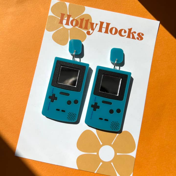 90s gamer lasercut acrylic custom colour earrings for wholesale by HollyHocks Jewellery