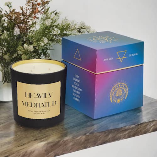 25oz Soy Spiritual Candle: Gold Foil Label, Meditation for wholesale by ALKMY Candles