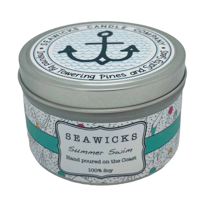 Summer Swim 100% Soy Large Travel Tin for wholesale by Seawicks Candle Company