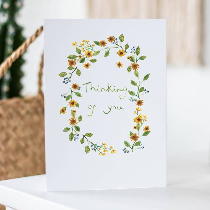 Pensées pour vous carte fleurs délicates pour la vente par Angela Savage Illustration