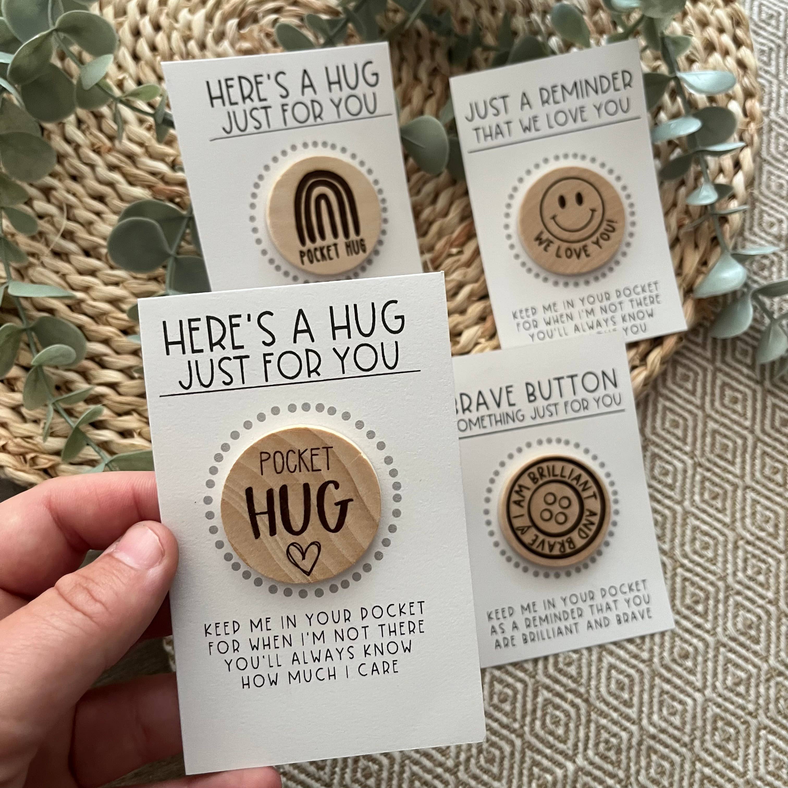Handmade by Hammero - Wholesale Keepsake Coin/Token - Pocket Hug, Brave Button, and Smile - Wood Engraved Token9