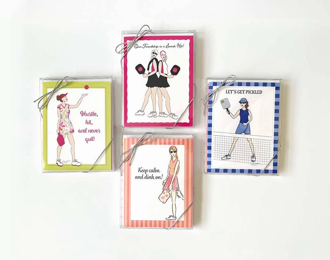 Dawn of Designs - Wholesale Stationery/Notecard Set - Women's Pickleball Boxed Card Set- 4 cards 1