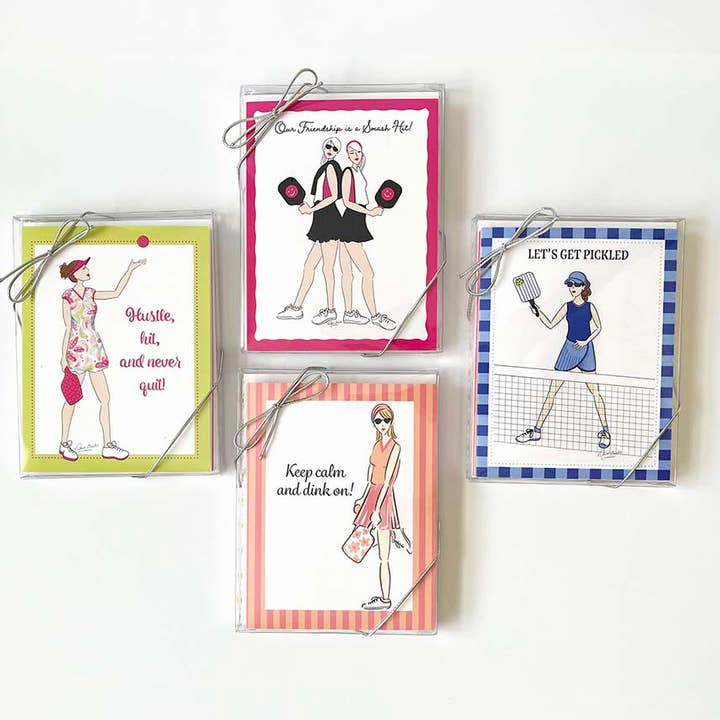 Dawn of Designs - Wholesale Stationery/Notecard Set - Women's Pickleball Boxed Card Set- 4 cards 1