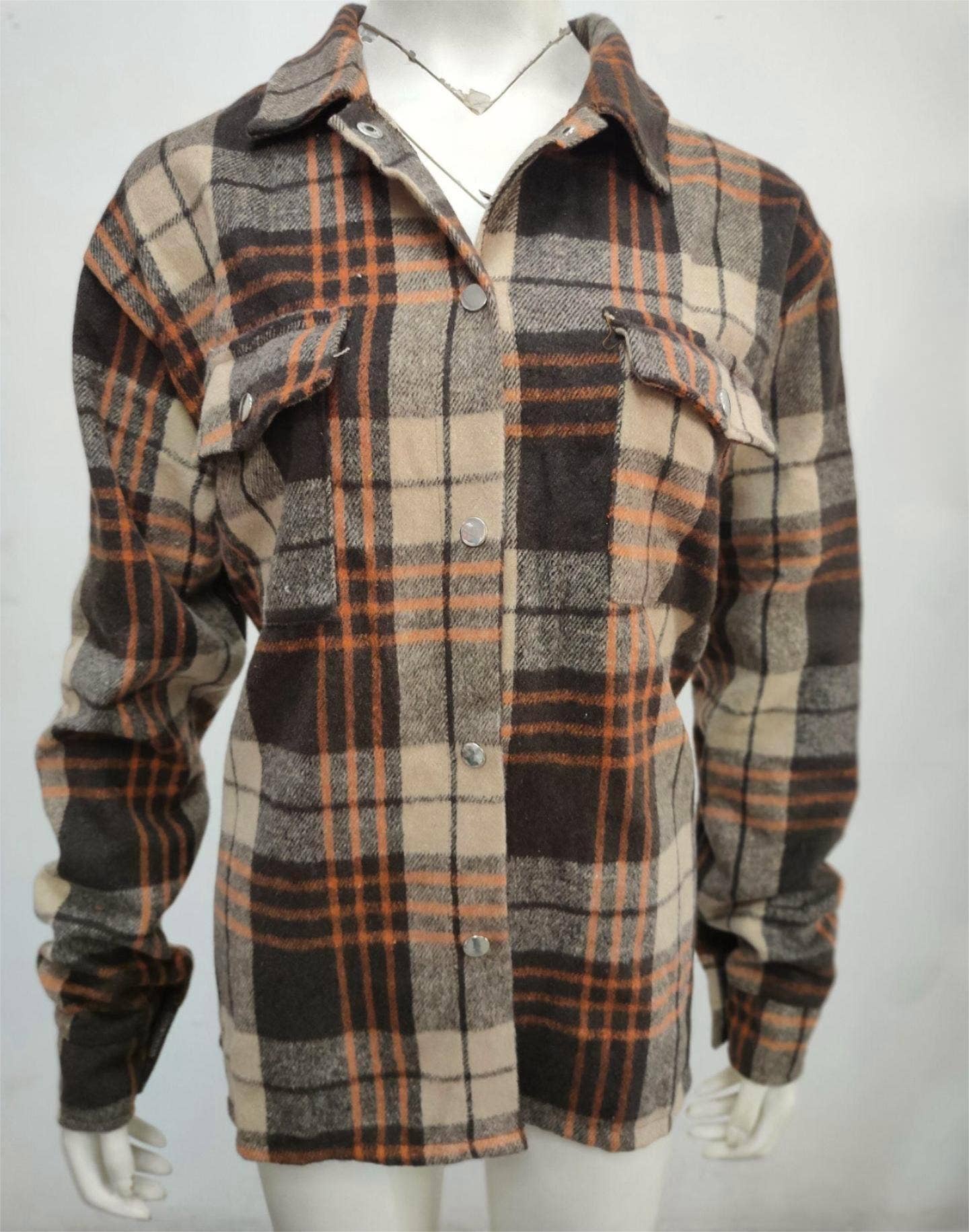 Rosa Clothing - Wholesale Shirt Jacket/Shacket - Women's - Contrasting long-sleeved brushed plaid jacket12